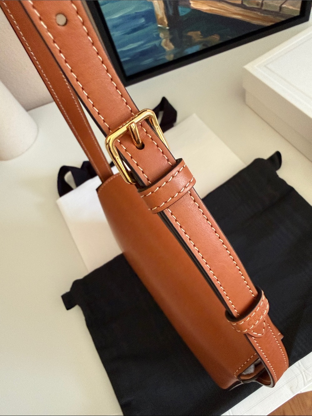 Celine Triomphe Claude Tan Calfskin Leather Shoulder Bag - Picture 10 of 12